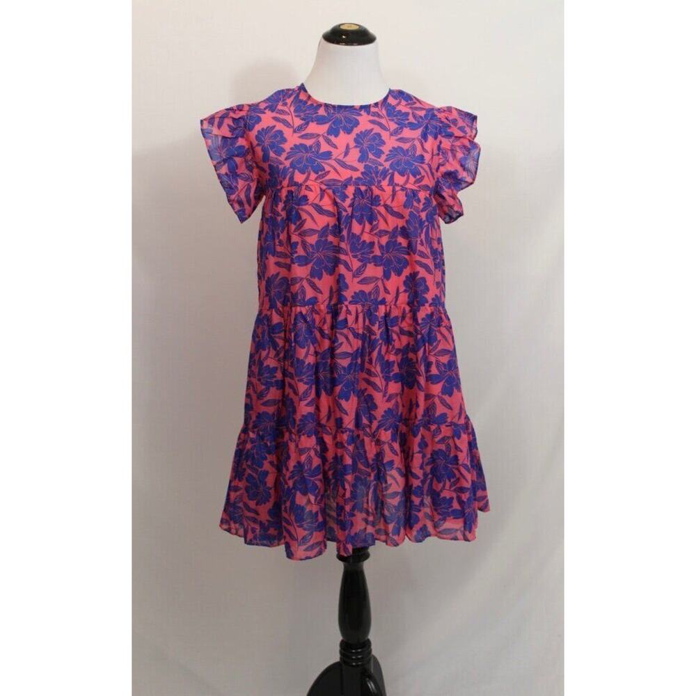 TALULAH Sz S Small Pink Blue Floral Ruffle Mini Dress NEW Cotton